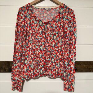 Halogen Floral Button-Front Knit Cardigan | Size L